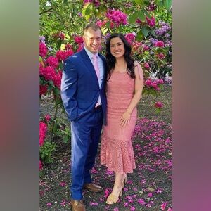 Pink Lacy Trumpet Dress with Bow Ties at Shoulder